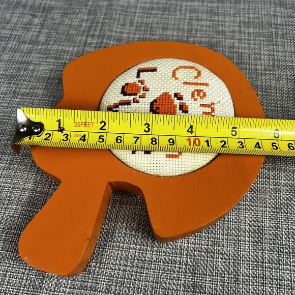 Clemson‎ Lover Cross Stitch Wall Art Tigers Helmet Wooden Frame Handmade Vtg - Picture 5 of 6